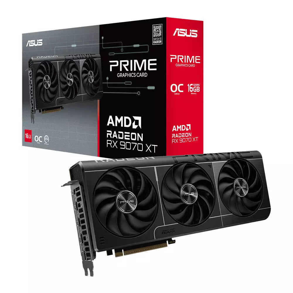 Asus Prime Radeon RX 9070 XT 16GB OC GDDR6 Graphics Card – Black