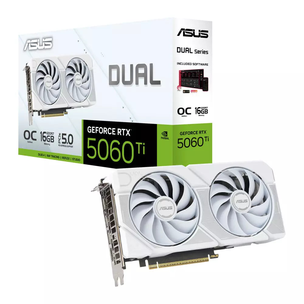 Asus Dual GeForce RTX 5060 Ti OC 16GB GDDR7 Graphics Card – White, DLSS 4