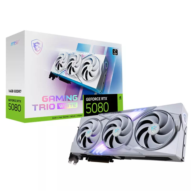 Msi GeForce RTX 5080 16GB GDDR7 Gaming Trio Graphics Card – White, DLSS 4