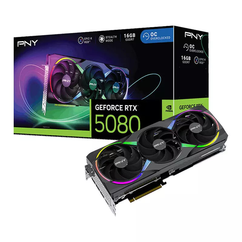 PNY NVIDIA GeForce RTX 5080 16GB OC Epic-X RGB GDDR7 Graphics Card, DLSS 4