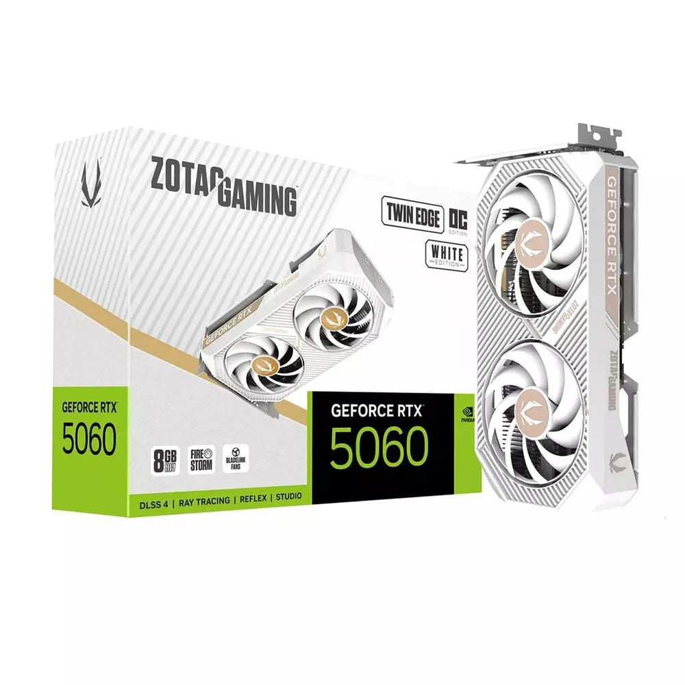 Zotac Gaming GeForce RTX 5060 8GB GDDR7 Twin Edge OC Graphics Card – White, DLSS 4