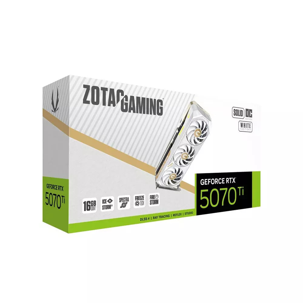 Zotac Gaming GeForce RTX 5070 Ti Solid Core OC 16GB Graphic Card – White, DLSS 4
