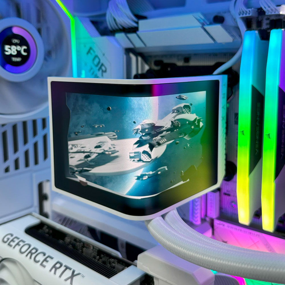 Crystal White Gaming PC (AMD Ryzen 9 9950X3D CPU, RTX 5070 OC 12GB GPU, 32GB RAM)