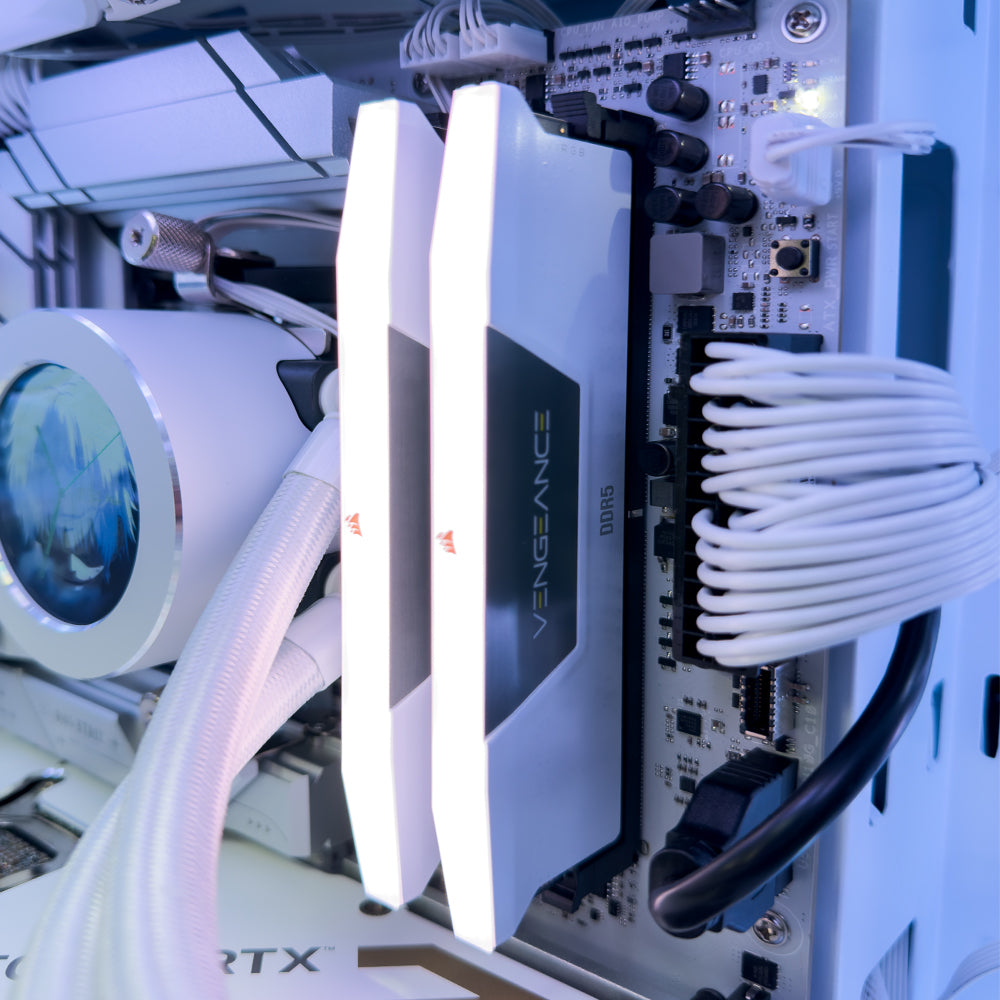 Solid White Gaming PC (AMD Ryzen 7 9700X CPU, RTX 5070 Ti OC 16GB GPU, 32GB RAM)
